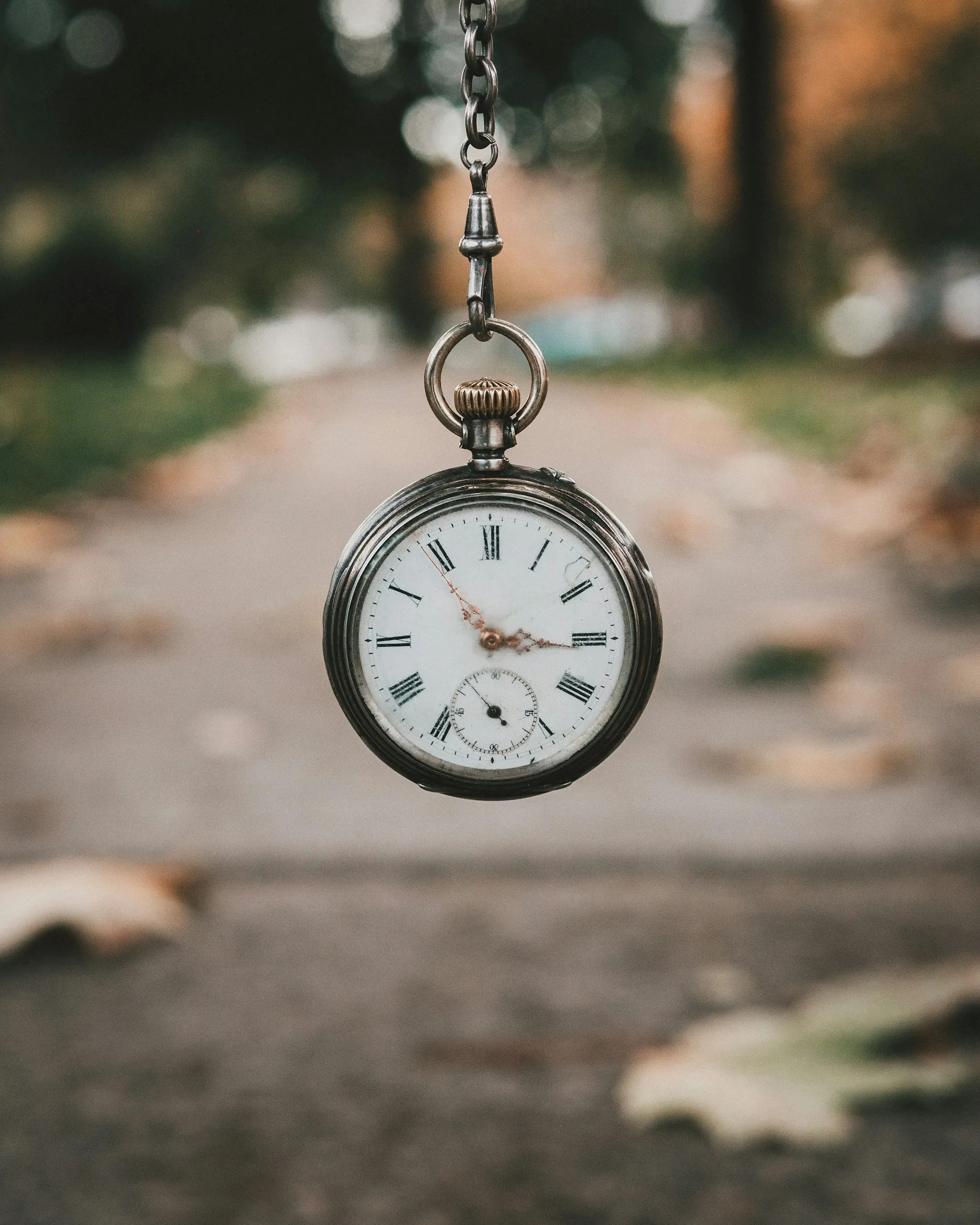 A pocket watch showing 3:55