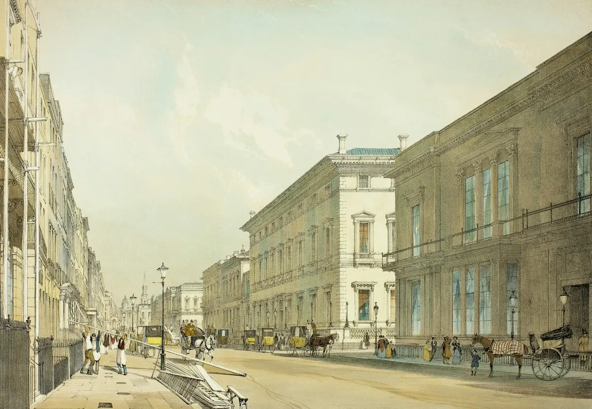 A London street with horse-drawn carriages