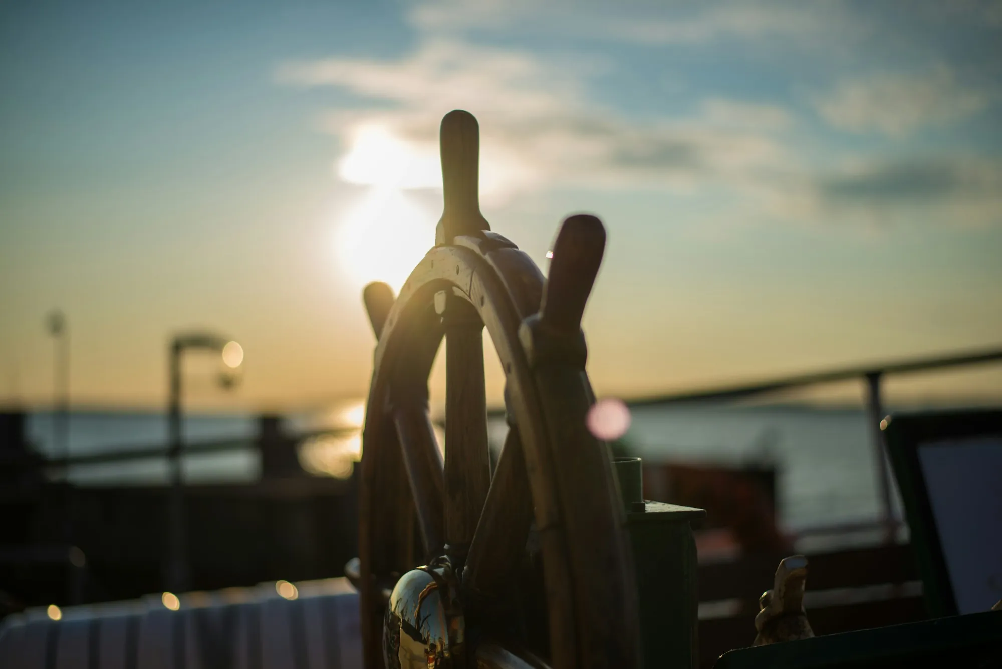 A wooden ship's wheel